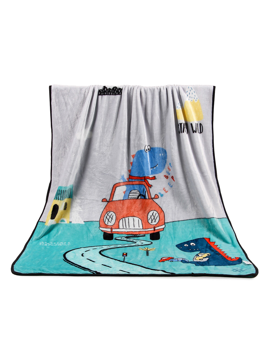 

Butterthief Kids Grey & Green Cartoon Characters AC Room 233 GSM Single Bed Blanket