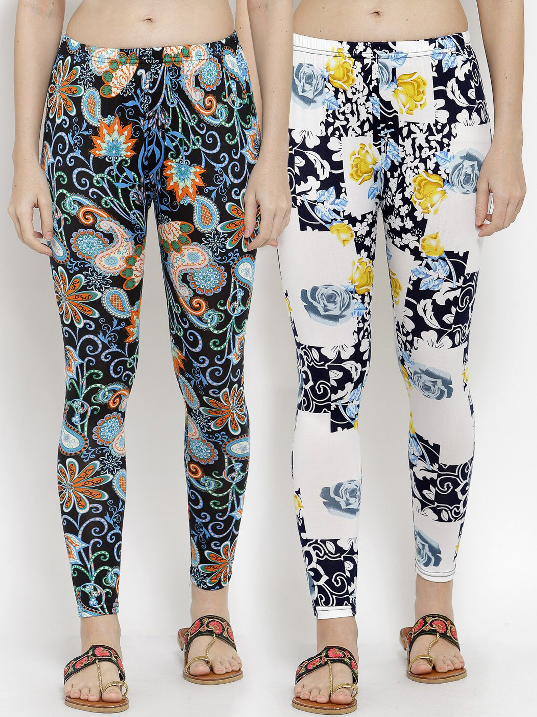 

KLOTTHE Women Pack Of 2 Printed Ankle-Length Leggings, Black