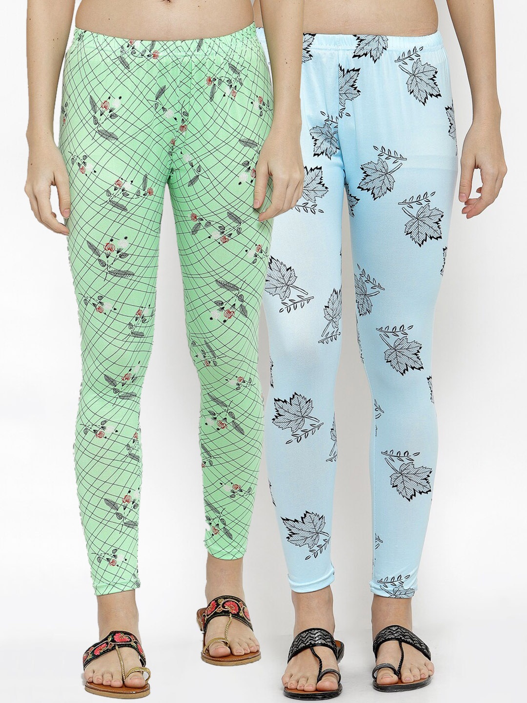 KLOTTHE Women Pack Of 2 Printed Ankle-Length Leggings, Green