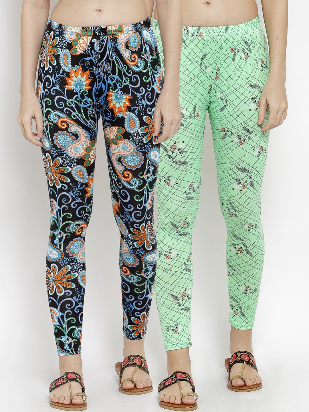 

KLOTTHE Women Pack Of 2 Printed Ankle-Length Leggings, Black