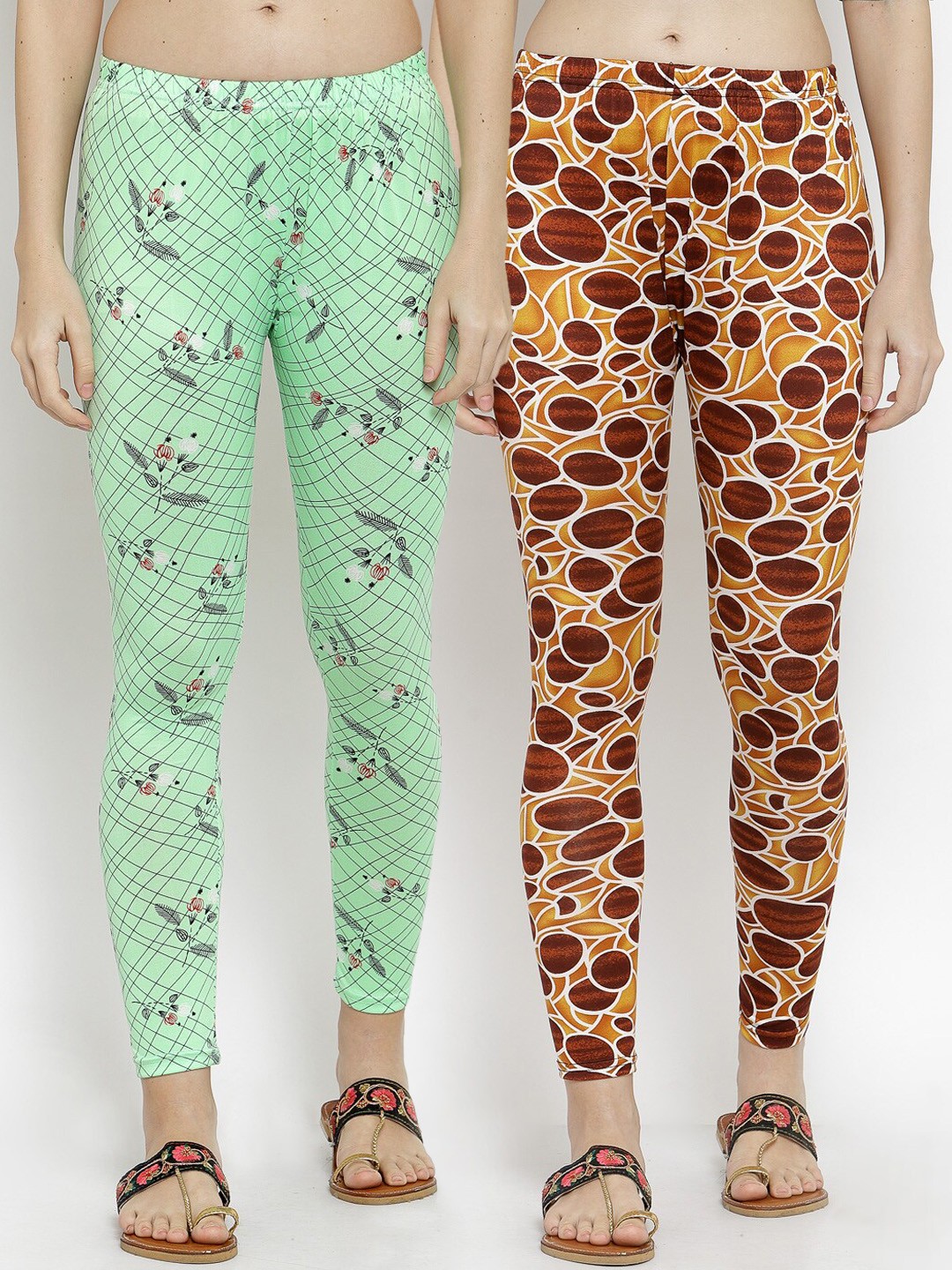 

KLOTTHE Women Pack Of 2 Printed Ankle-Length Leggings, Green