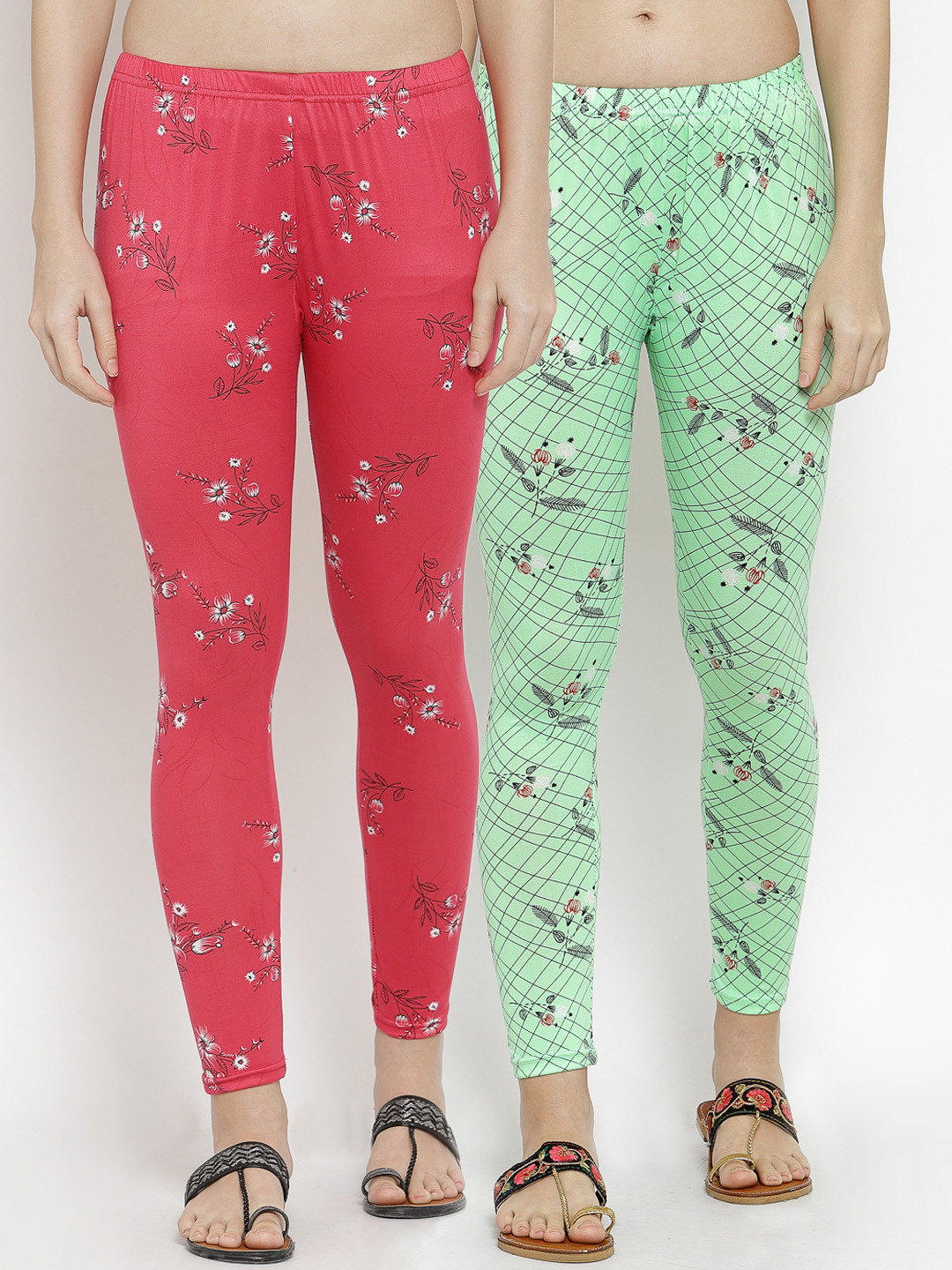

KLOTTHE Women Pack Of 2 Printed Ankle-Length Leggings, Pink