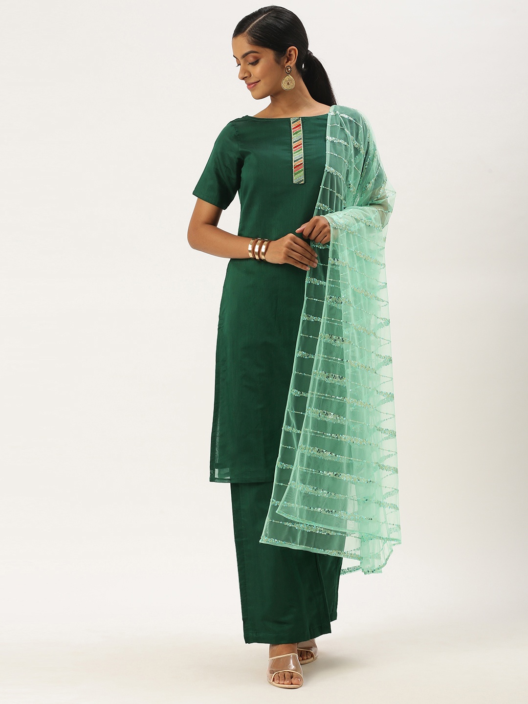 

Ethnovog Women Green Regular Kurta with Palazzos Dupatta