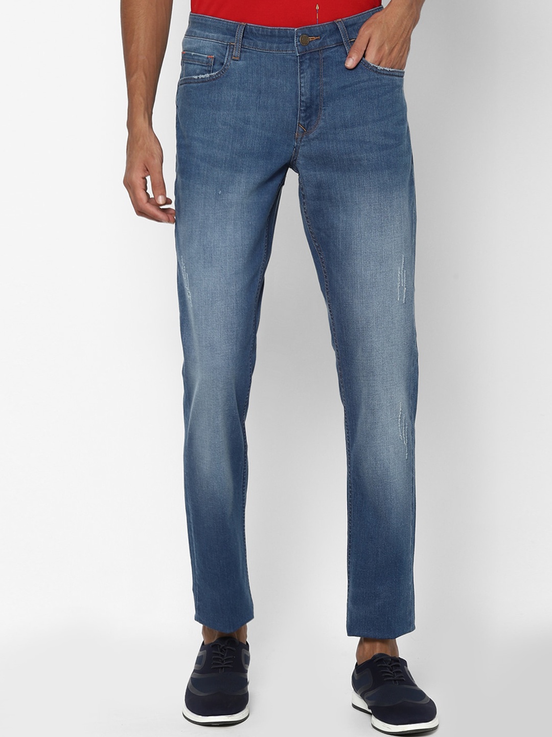 

SIMON CARTER LONDON Men Blue Slim Fit Low Distress Heavy Fade Jeans