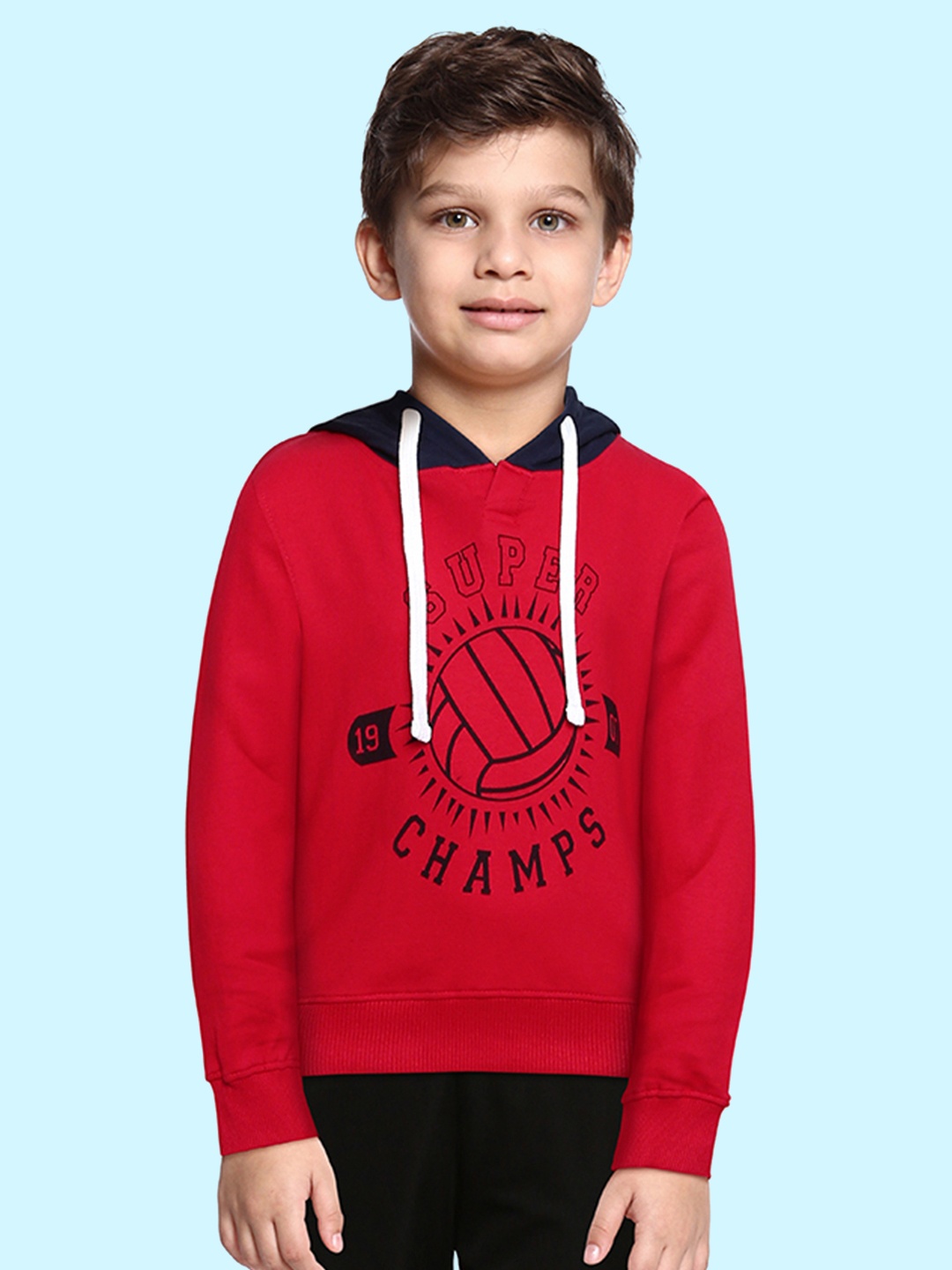 

Miss & Chief Boys Red Printed Pure Cotton Hooded Sweatshirt