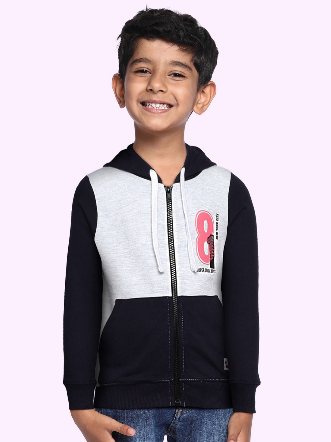 

Miss & Chief Boys Grey Melange Solid Hooded Sweatshirt