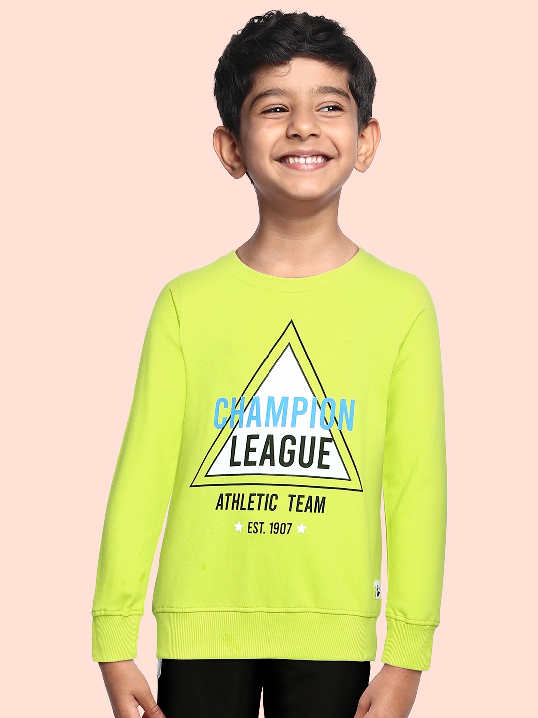 

Miss & Chief Boys Fluorescent Green Graphic Printed Pure Cotton Pullover