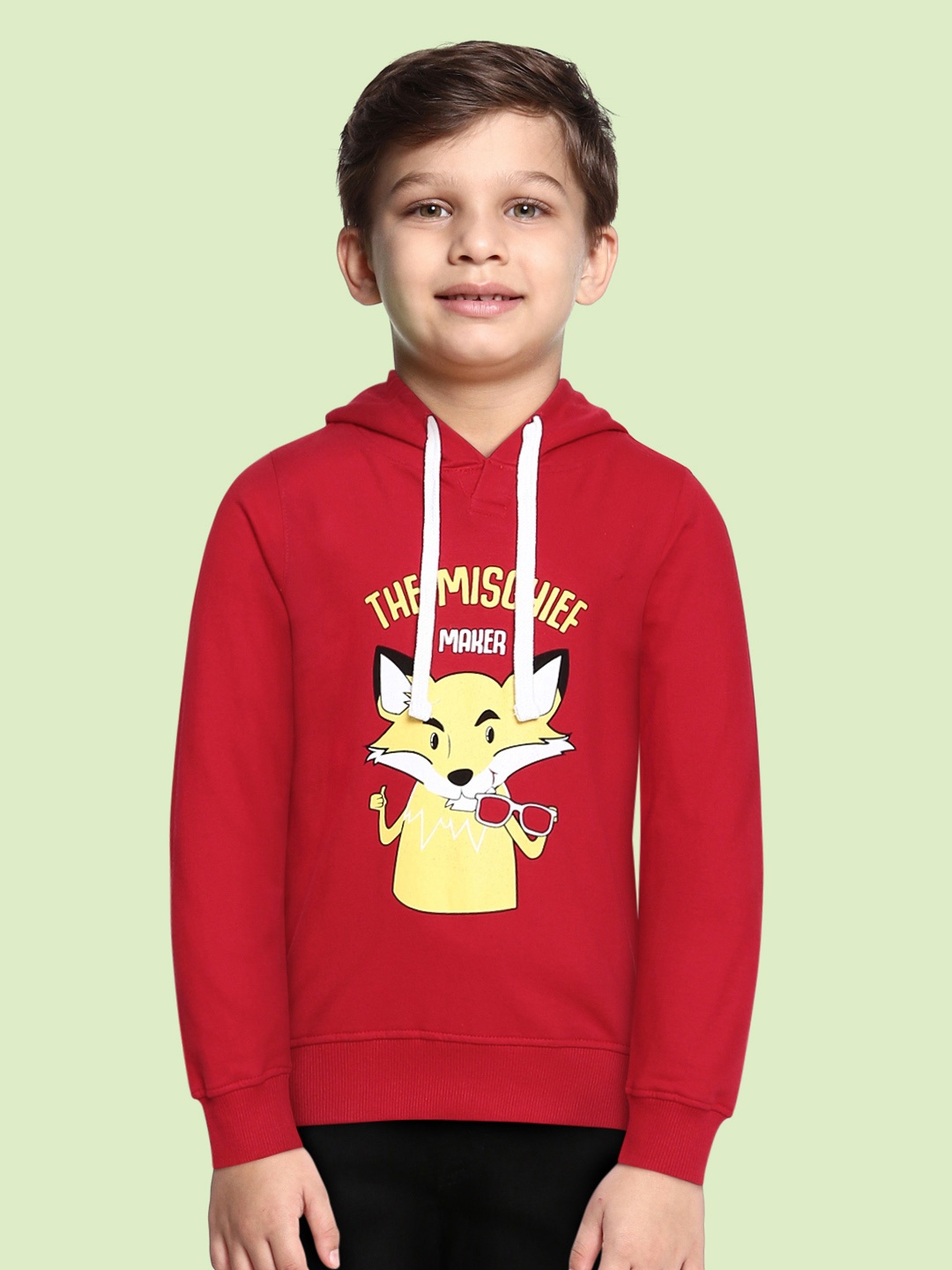 

Miss & Chief Boys Red Printed Pure Cotton Hooded Sweatshirt