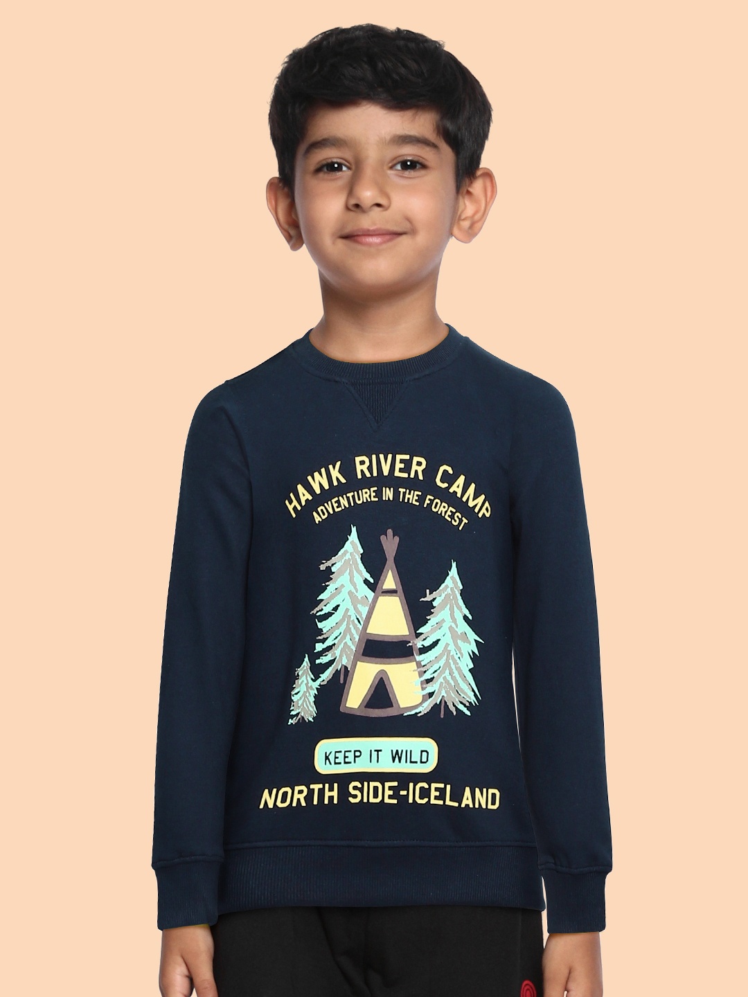 

Miss & Chief Boys Navy Blue Graphic Printed Pure Cotton Pullover