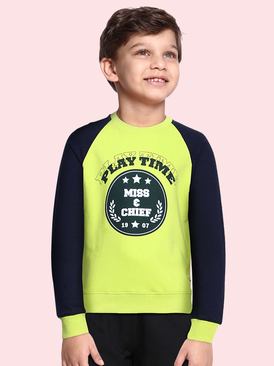 

Miss & Chief Boys Fluorescent Green & Black Printed Pure Cotton Sweatshirt