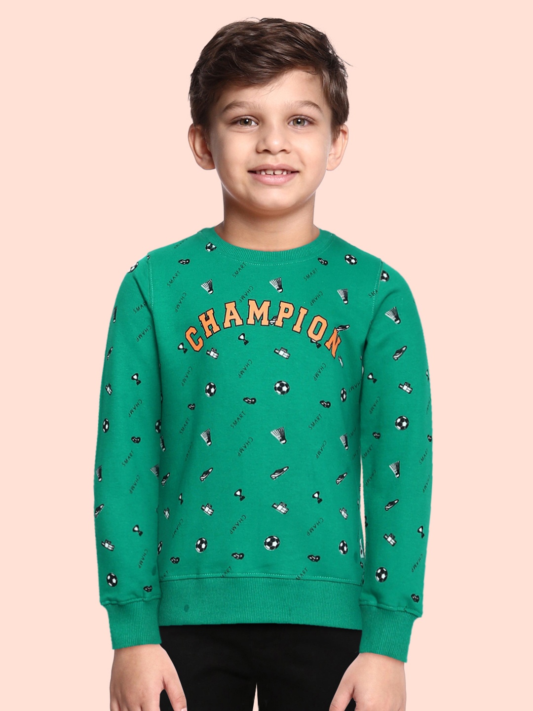 

Miss & Chief Boys Green Printed Pure Cotton Sweatshirt