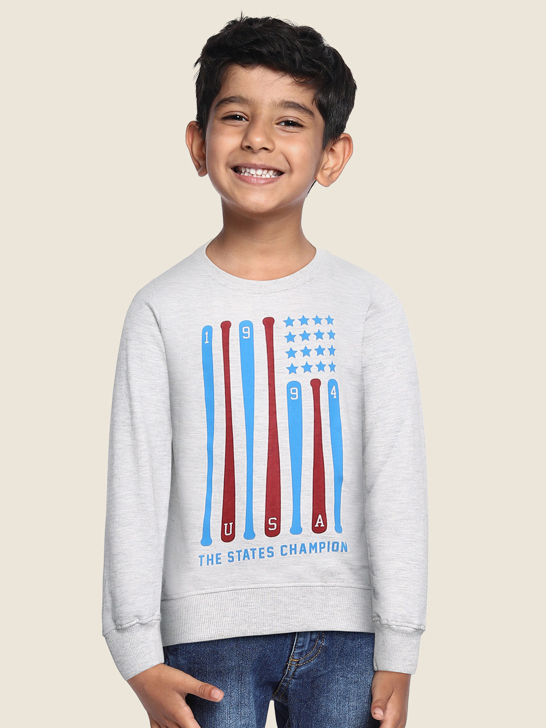 

Miss & Chief Boys Grey Melange Printed Pure Cotton Sweatshirt