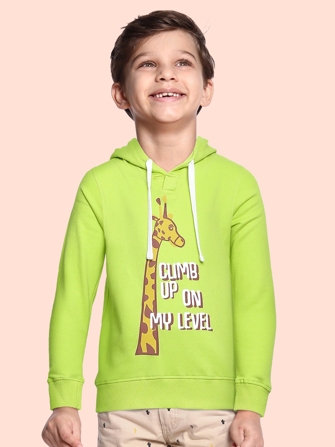 

Miss & Chief Boys Fluorescent Green Printed Pure Cotton Hooded Sweatshirt