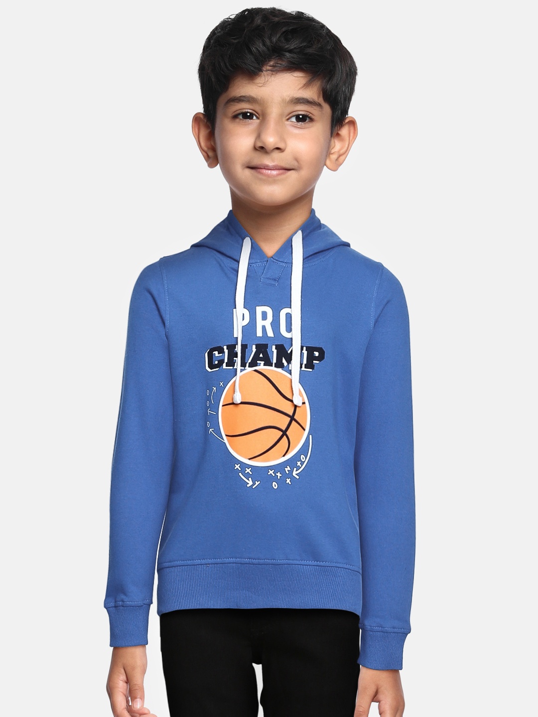 

Miss & Chief Boys Blue Printed Pure Cotton Hooded Sweatshirt