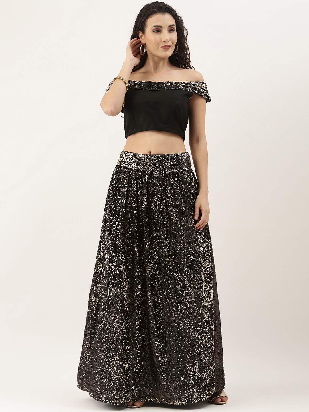 

Ethnovog Black Embellished Sequinned Made to Measure Lehenga Set