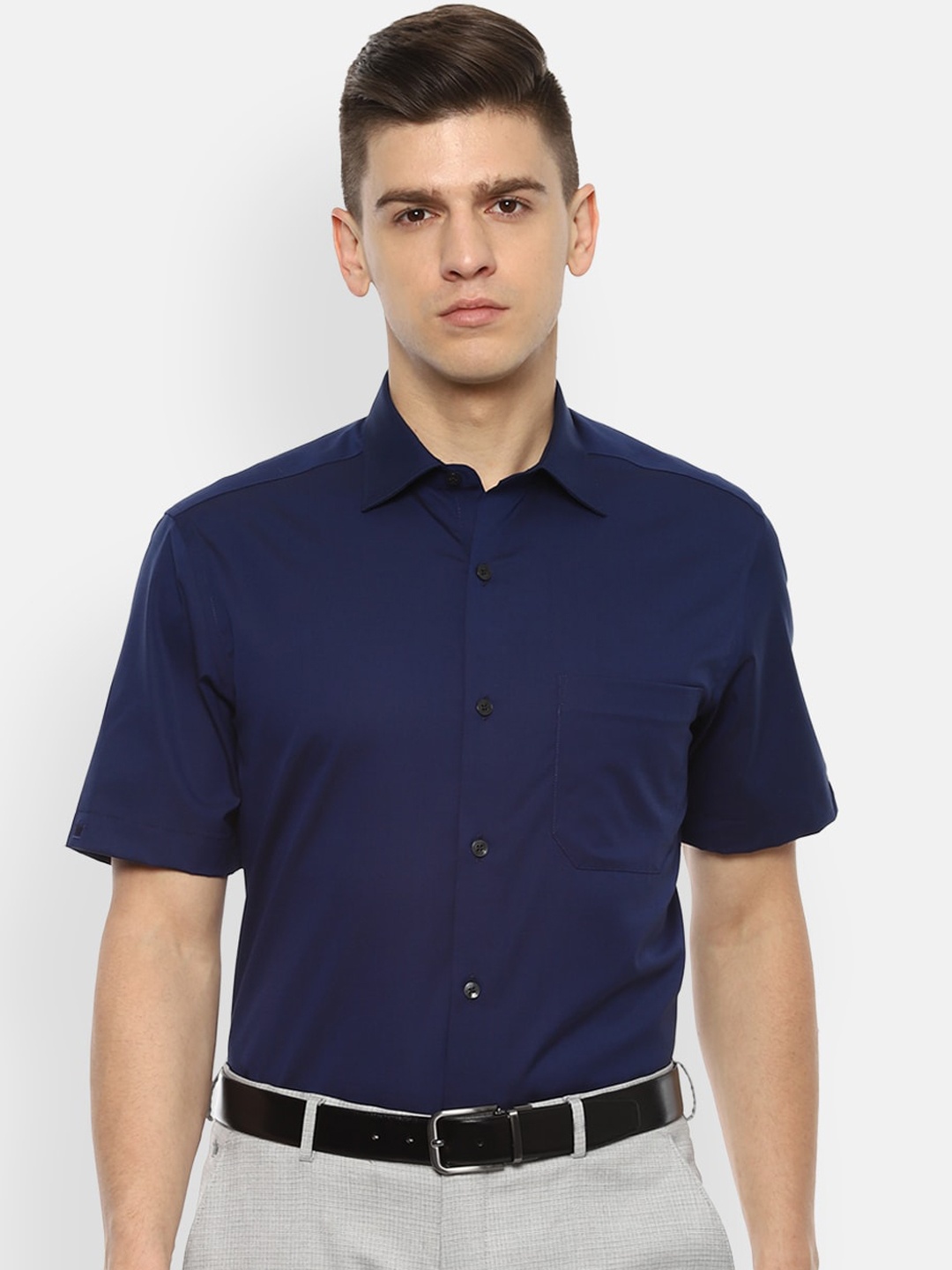 

Louis Philippe Men Navy Blue Opaque Checked Formal Shirt
