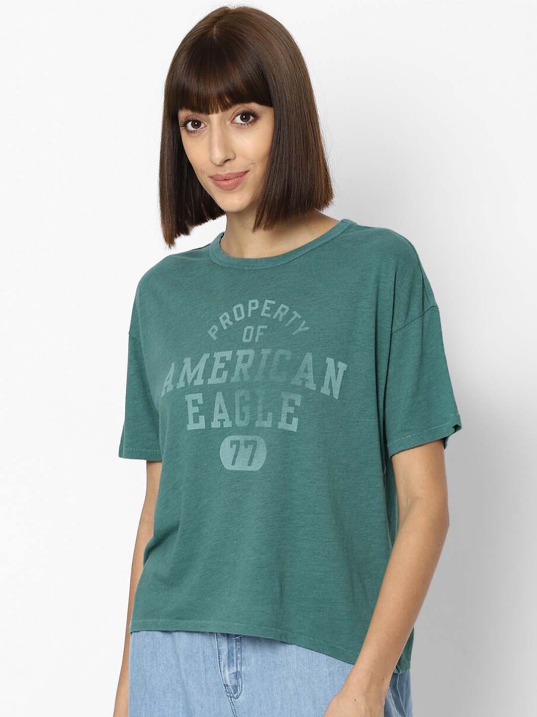 

AMERICAN EAGLE OUTFITTERS Women Green Typography Printed T-shirt