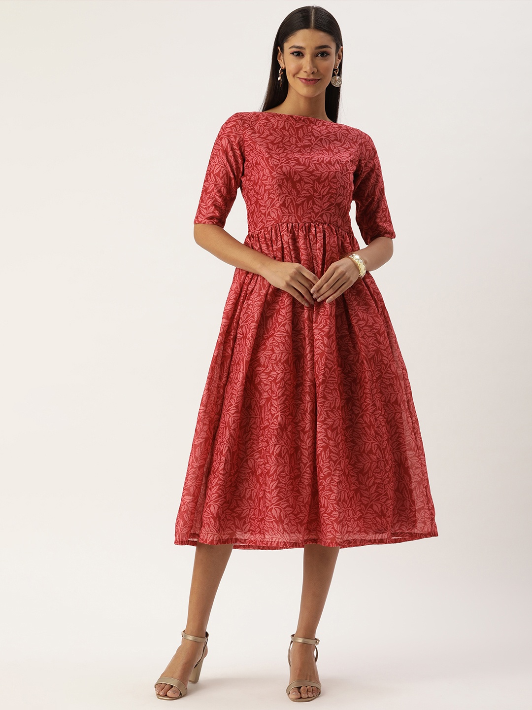 

Ethnovog Pink Ethnic Motifs Midi Dress