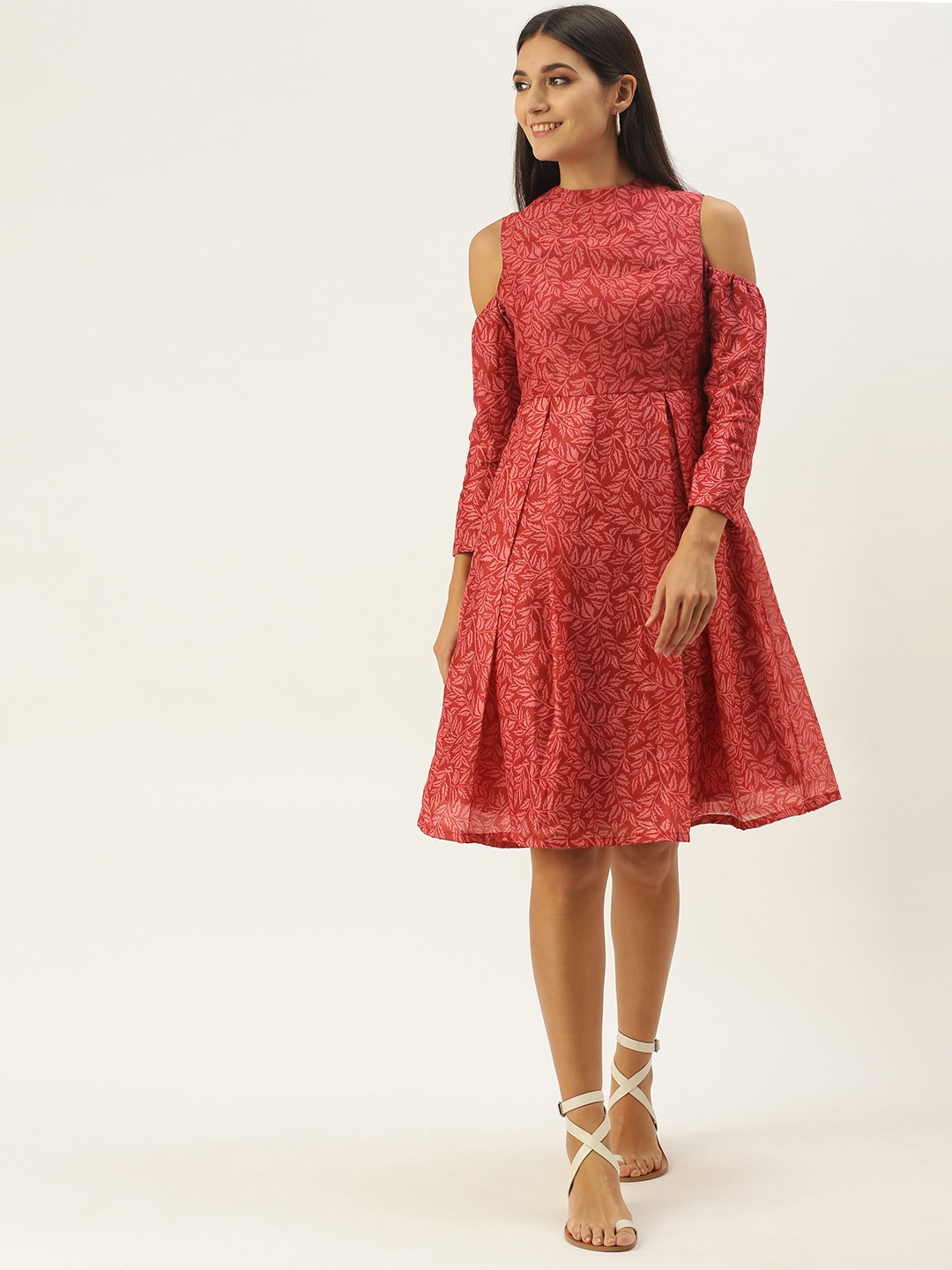 

Ethnovog Pink Floral A-Line Dress