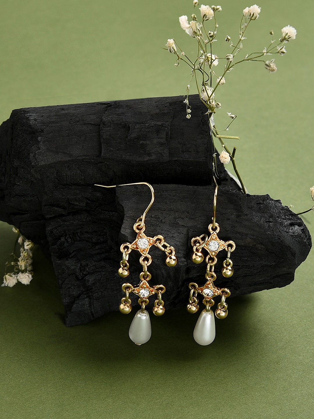 

Accessorize Gold-Toned & White Contemporary Drop Earrings