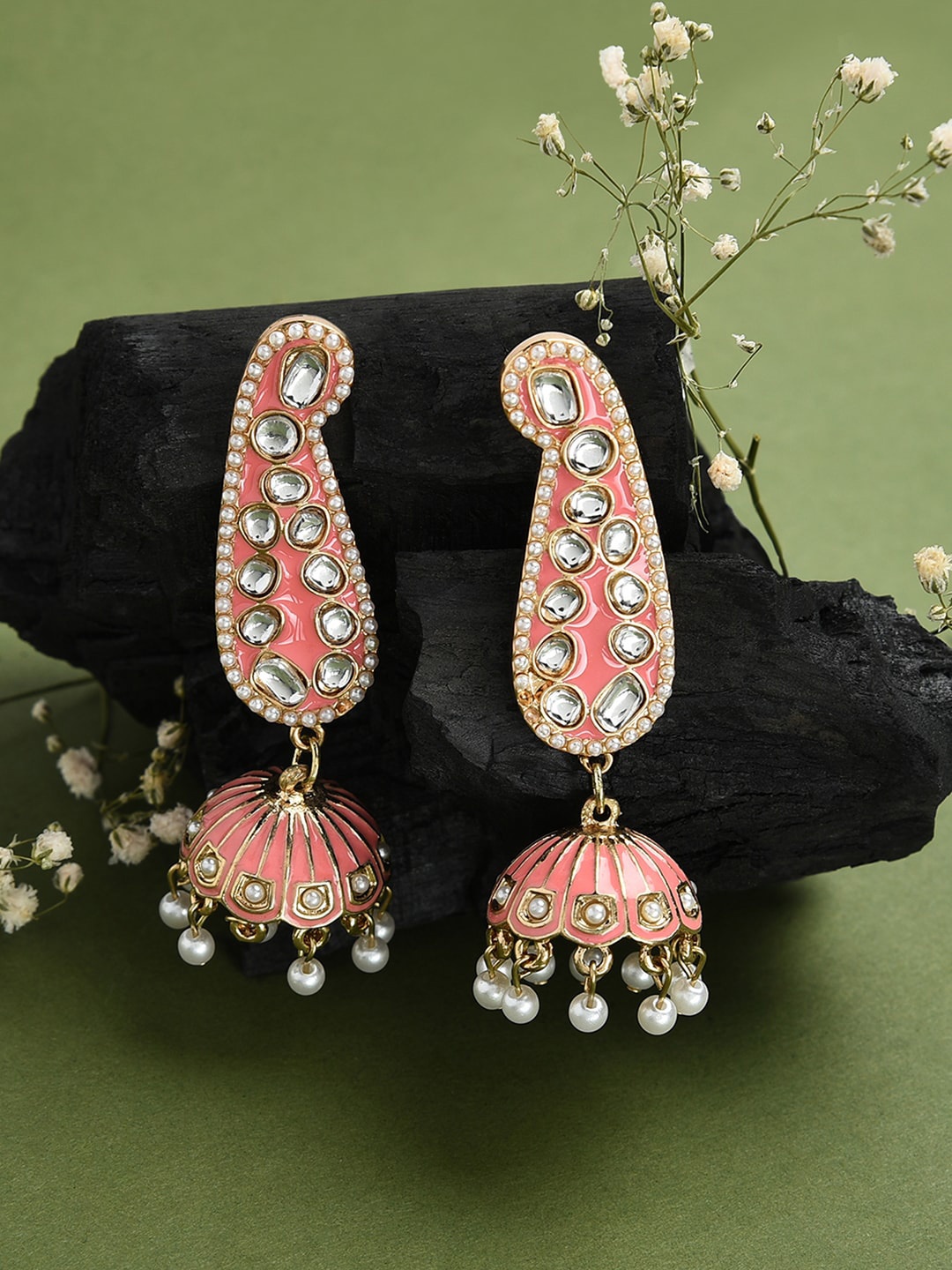 

Accessorize Pink & White Enamelled Paisley Shaped Jhumkas
