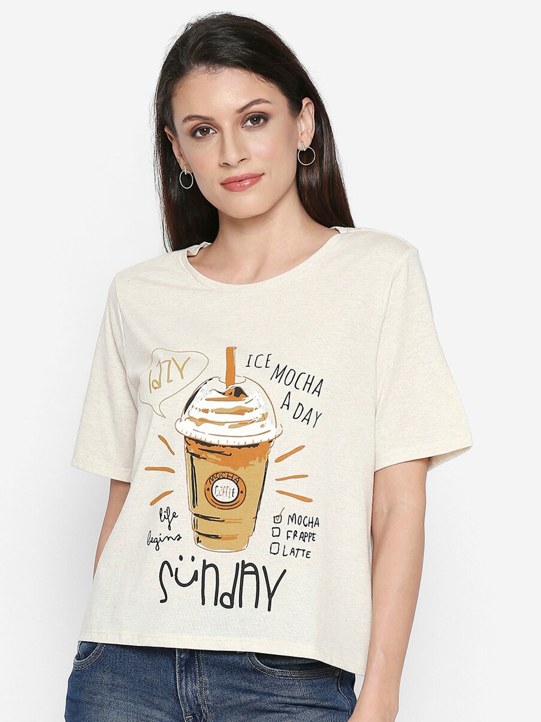 

People Women Off White & Mustard Yellow Printed T-shirt