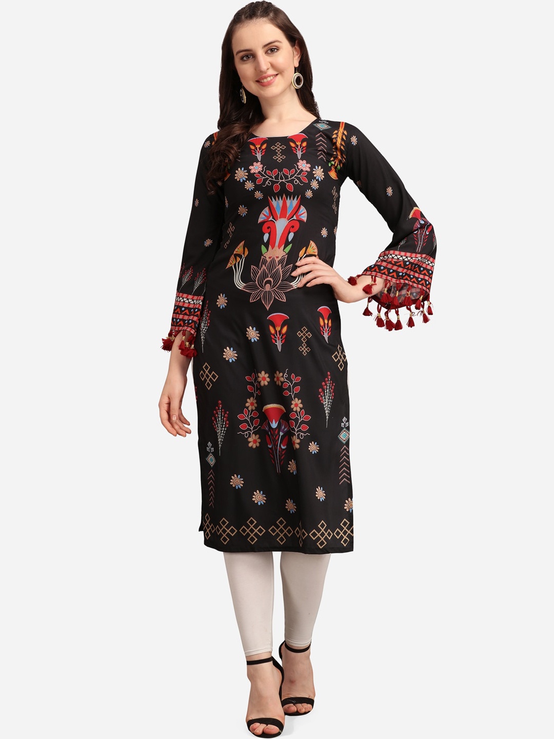 

Tikhi Imli Women Black Floral Embroidered Flared Sleeves Kurta