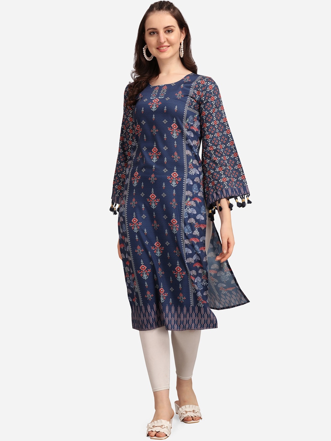

Tikhi Imli Women Blue Floral Printed Straight Kurta