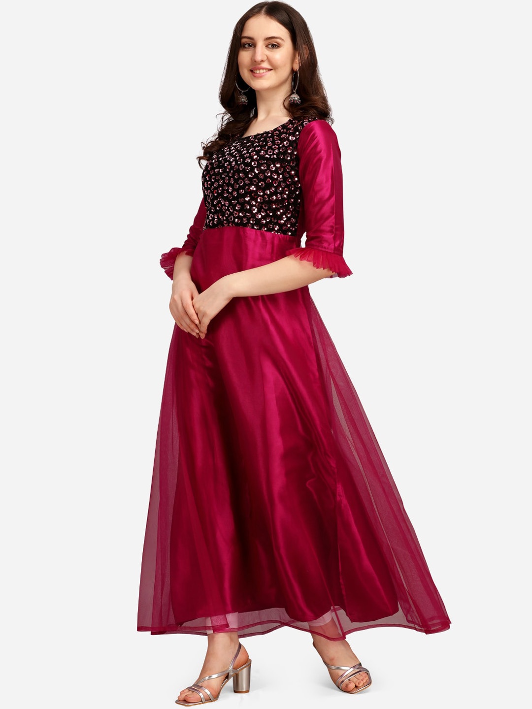

Tikhi Imli Women Magenta Embellished Thread Work Anarkali Kurta