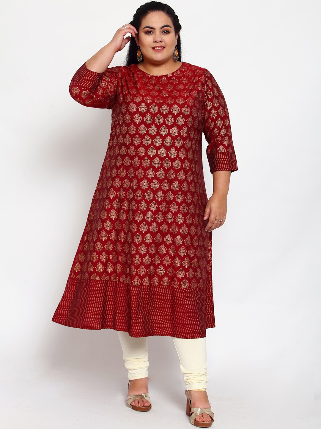 

plusS Women Maroon Ethnic Motifs Anarkali Kurta