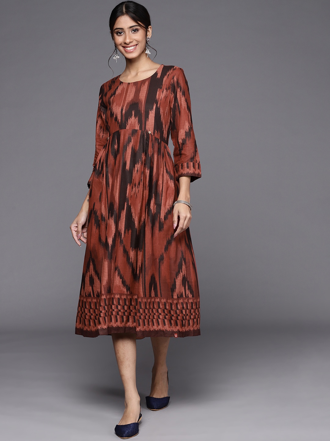 

Biba Rust Red Pure Cotton Midi Fit & Flare Dress