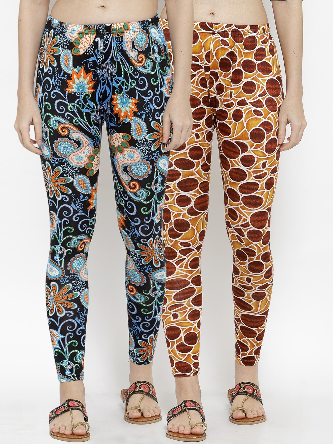 

KLOTTHE Women Pack Of 2 Printed Ankle-Length Leggings, Black