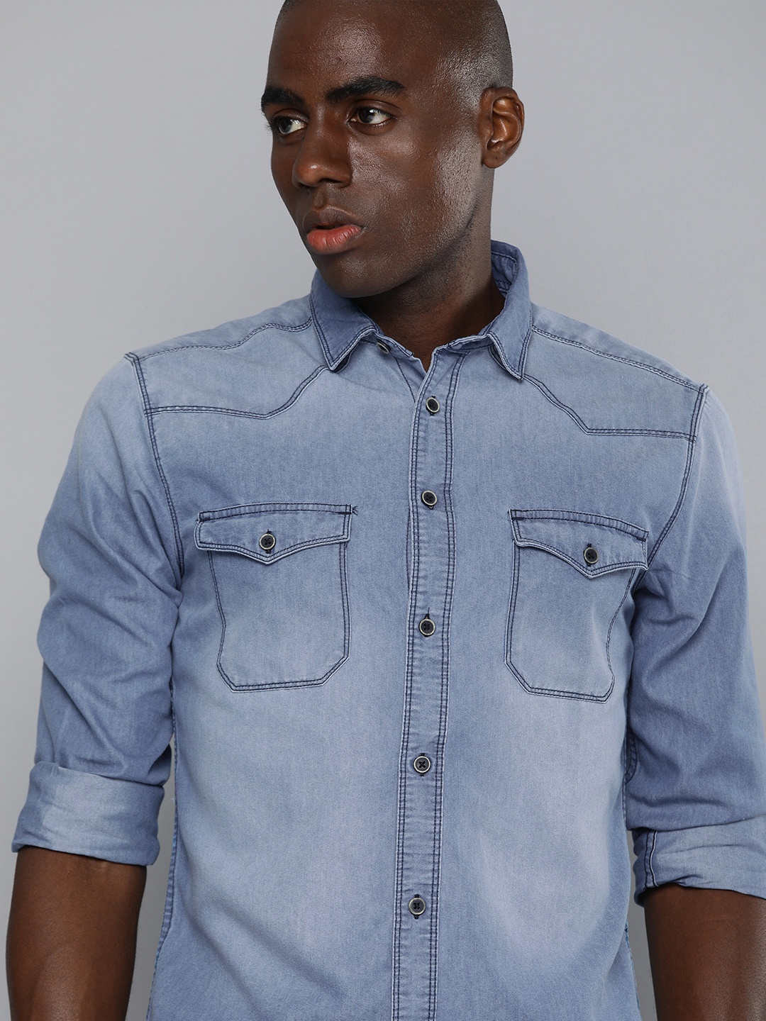 

The Indian Garage Co Men Blue Slim Fit Faded Opaque Faded Casual Shirt