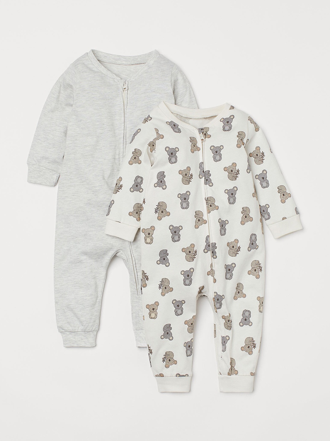 

H&M Girls 2 Pack Zip Up Rompers, Grey