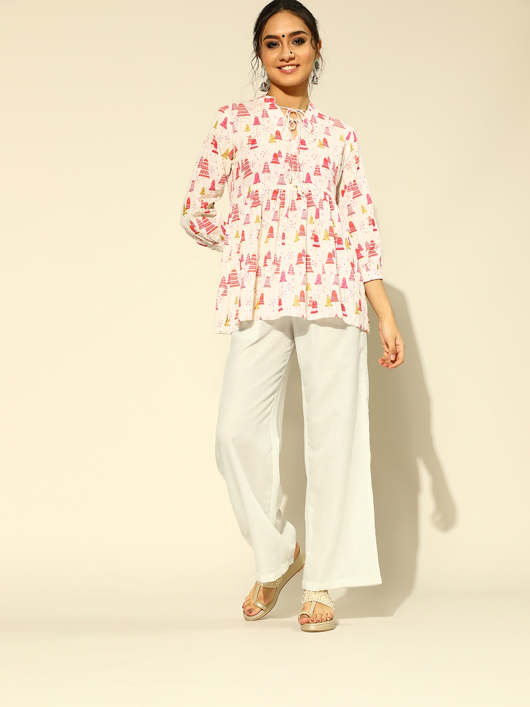 

Ahika Classic Off-White and Pink Pure Cotton Kurta Set