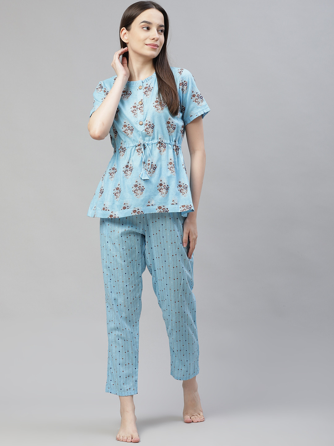

Laado - Pamper Yourself Women Blue Cotton Printed Night suit