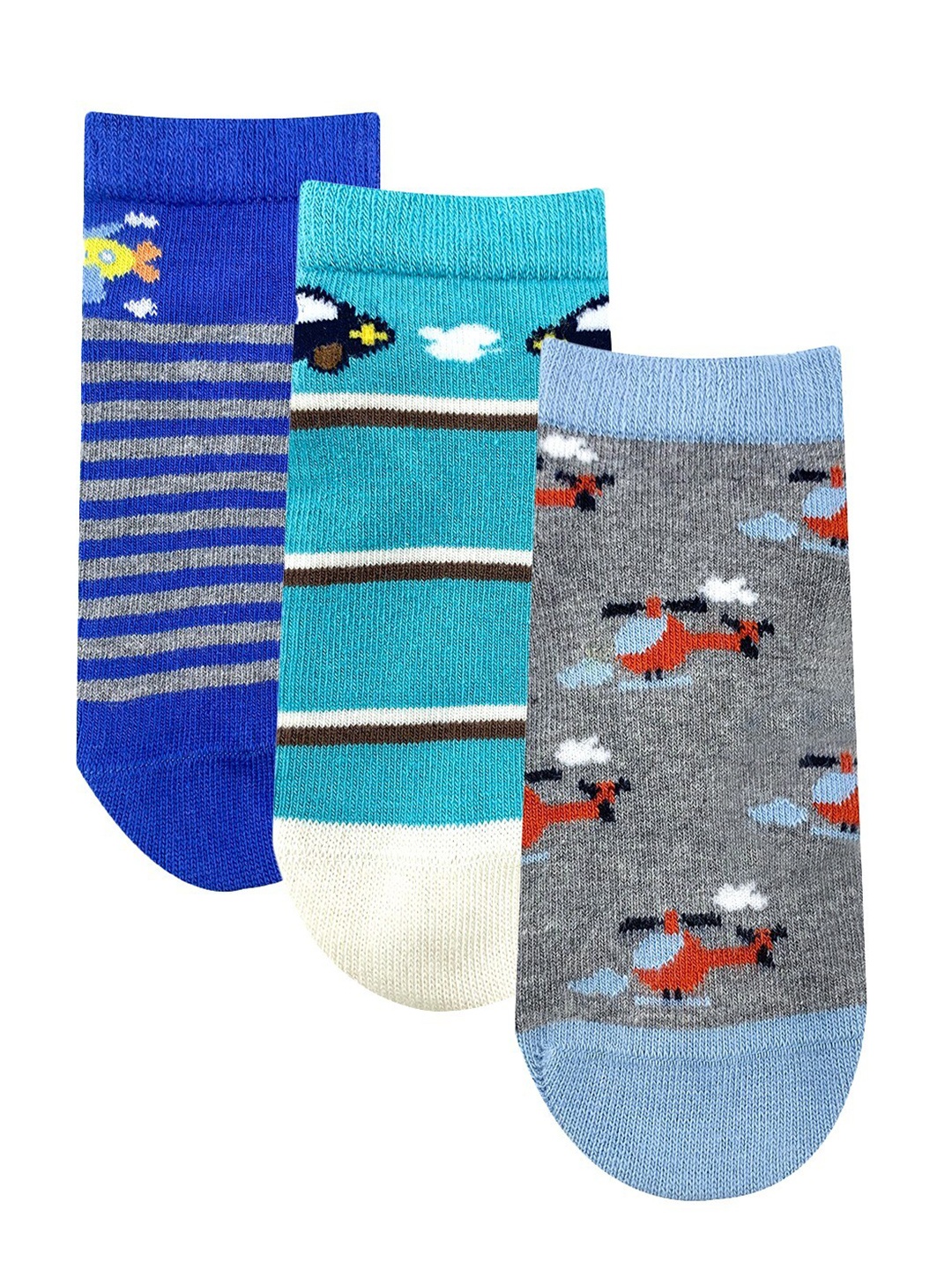 

Mint & Oak Kids Pack Of 3 Patterned Anti-Bacterial Ankle-Length Socks, Grey