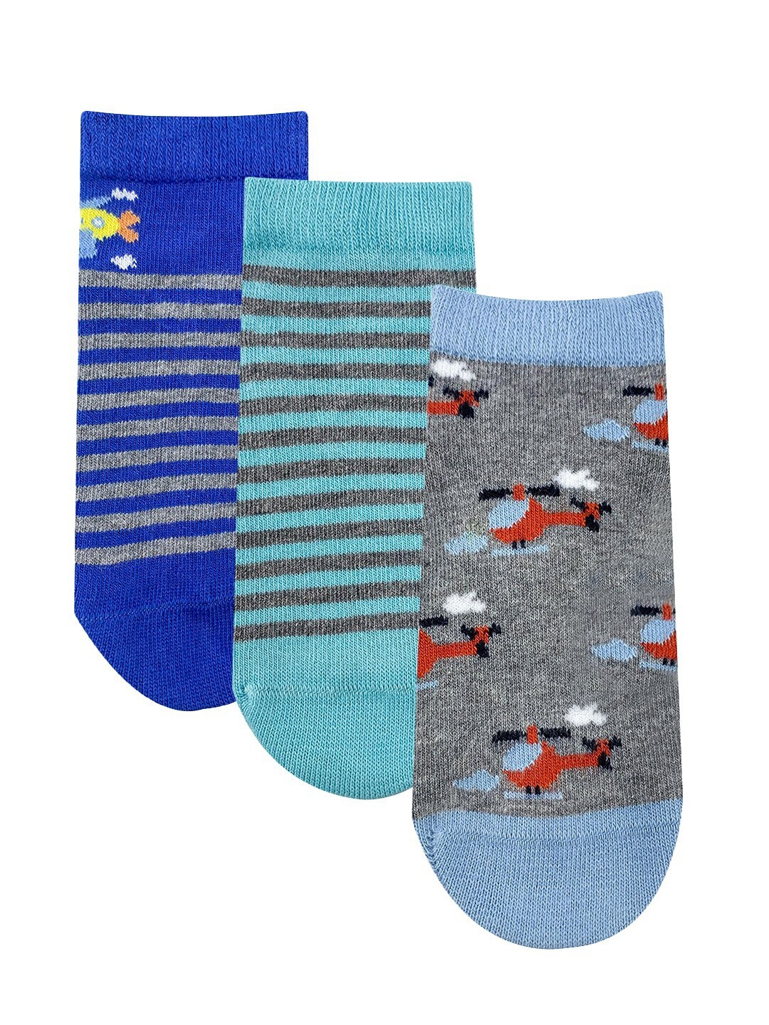 

Mint & Oak Kids Pack Of 3 Patterned Ankle-Length Socks, Blue