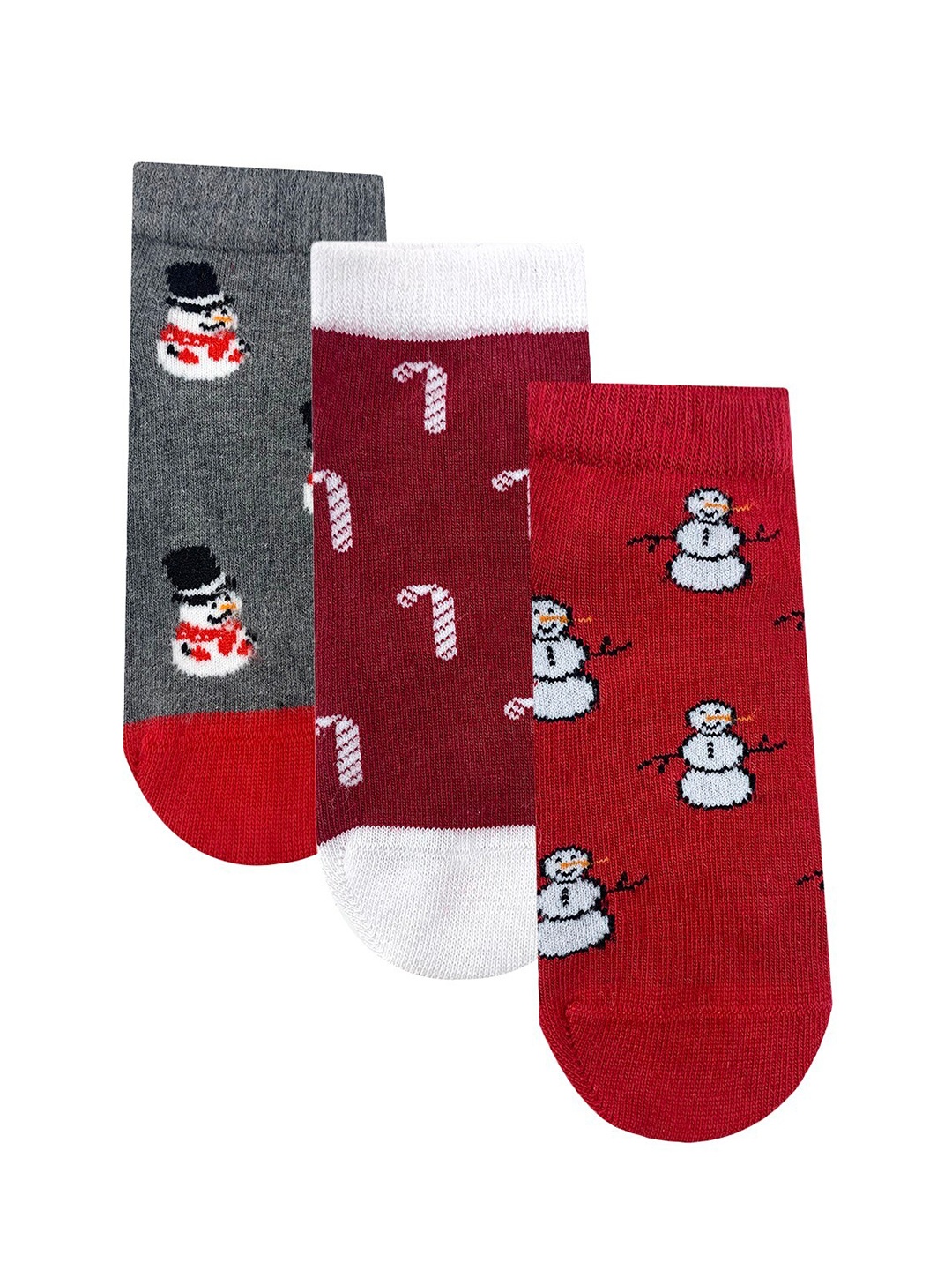 

Mint & Oak Kids Pack Of 3 Christmas Around Me Patterned Ankle-Length Socks, Red