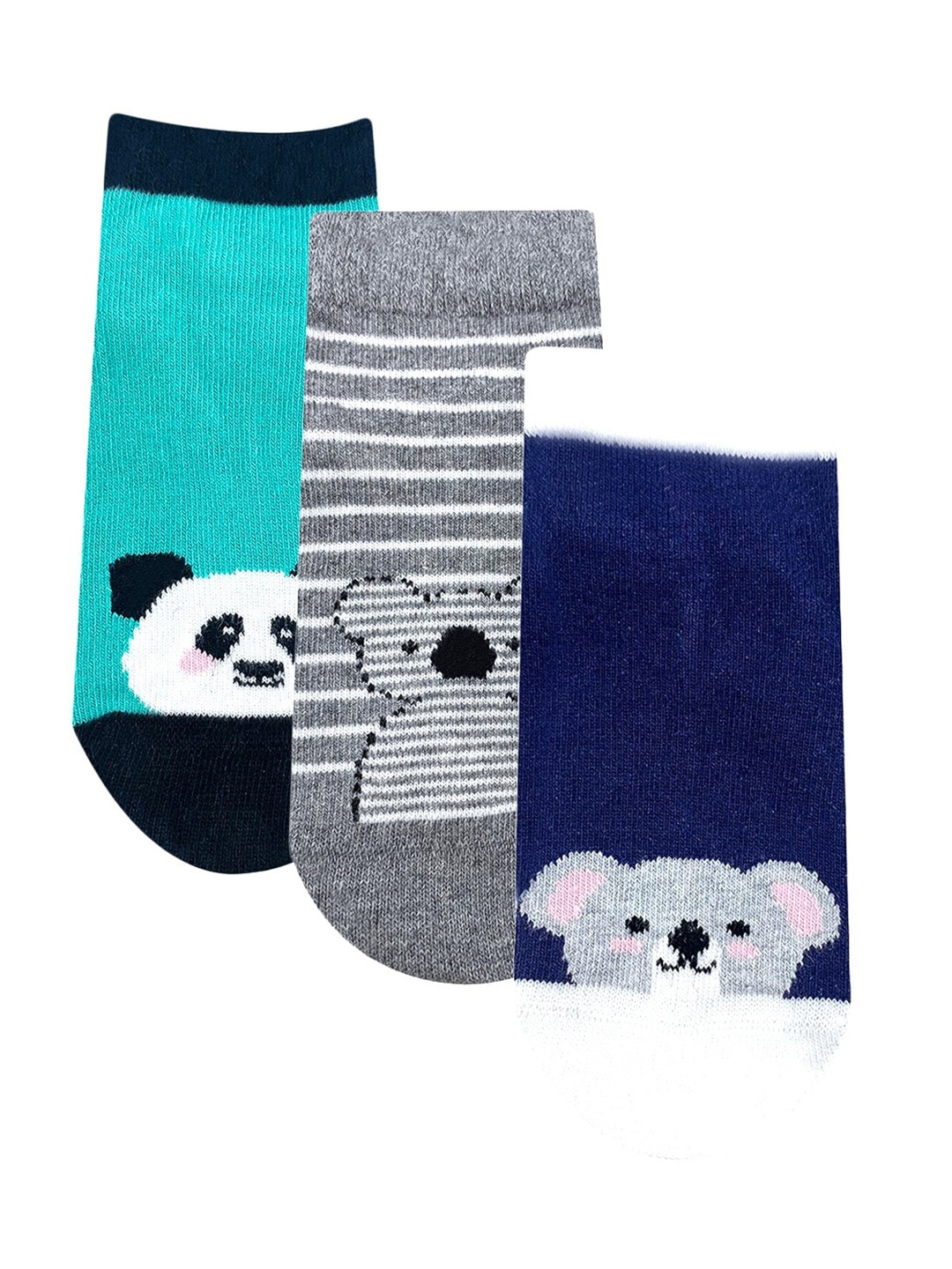 

Mint & Oak Kids Pack Of 3 Big Bear Hug Patterned Ankle-Length Socks, Navy blue