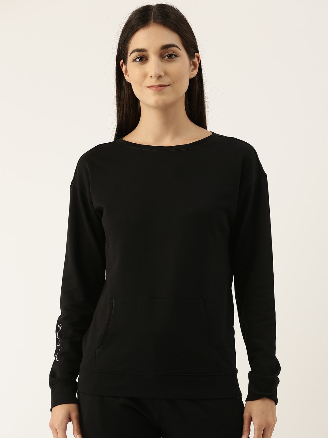 

Enamor Women Black Solid Sweatshirt