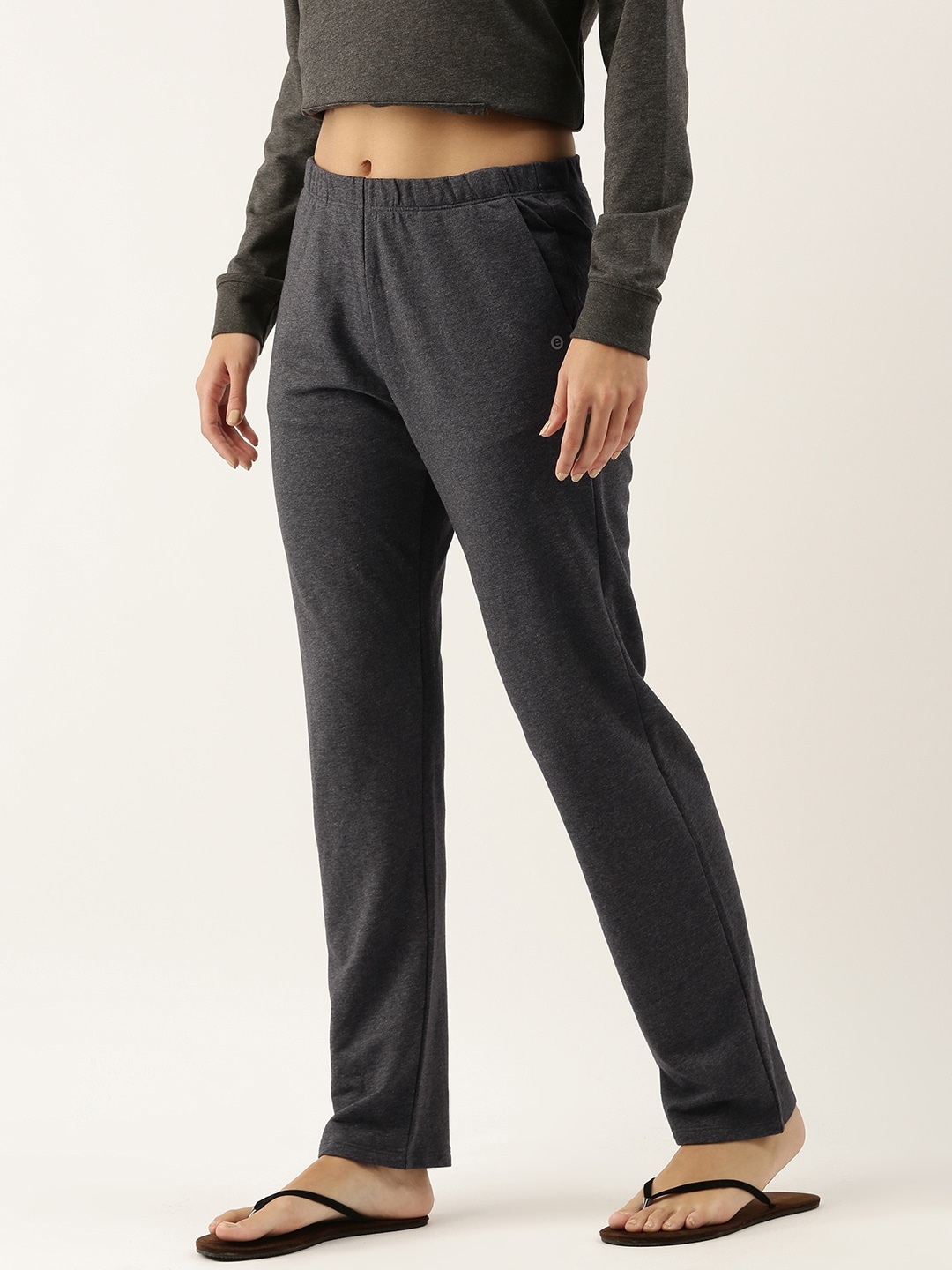 

Enamor Women Solid Mid-Rise Cotton Lounge Pants, Charcoal