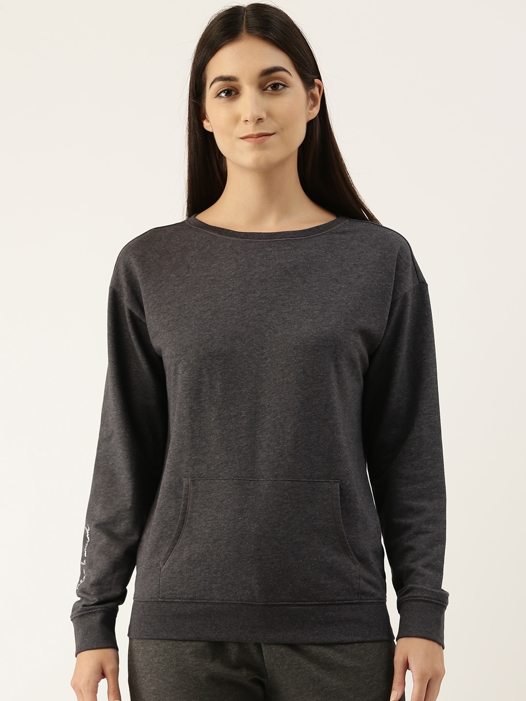 

Enamor Women Charcoal Solid Sweatshirt