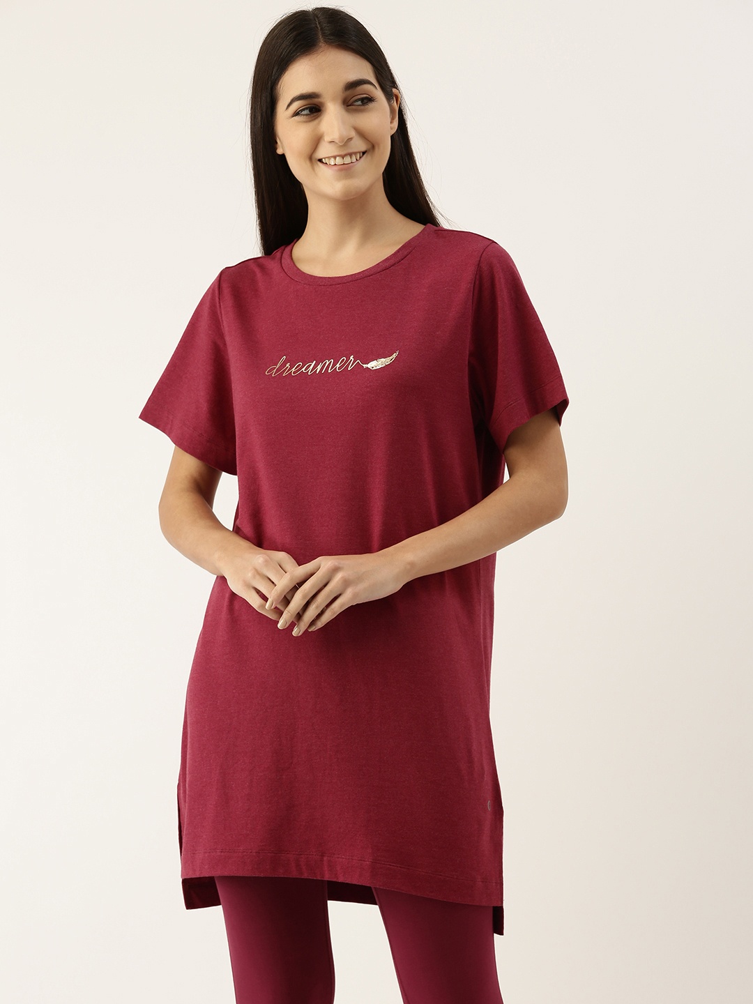 

Enamor Womens Burgundy Cotton Long Tee