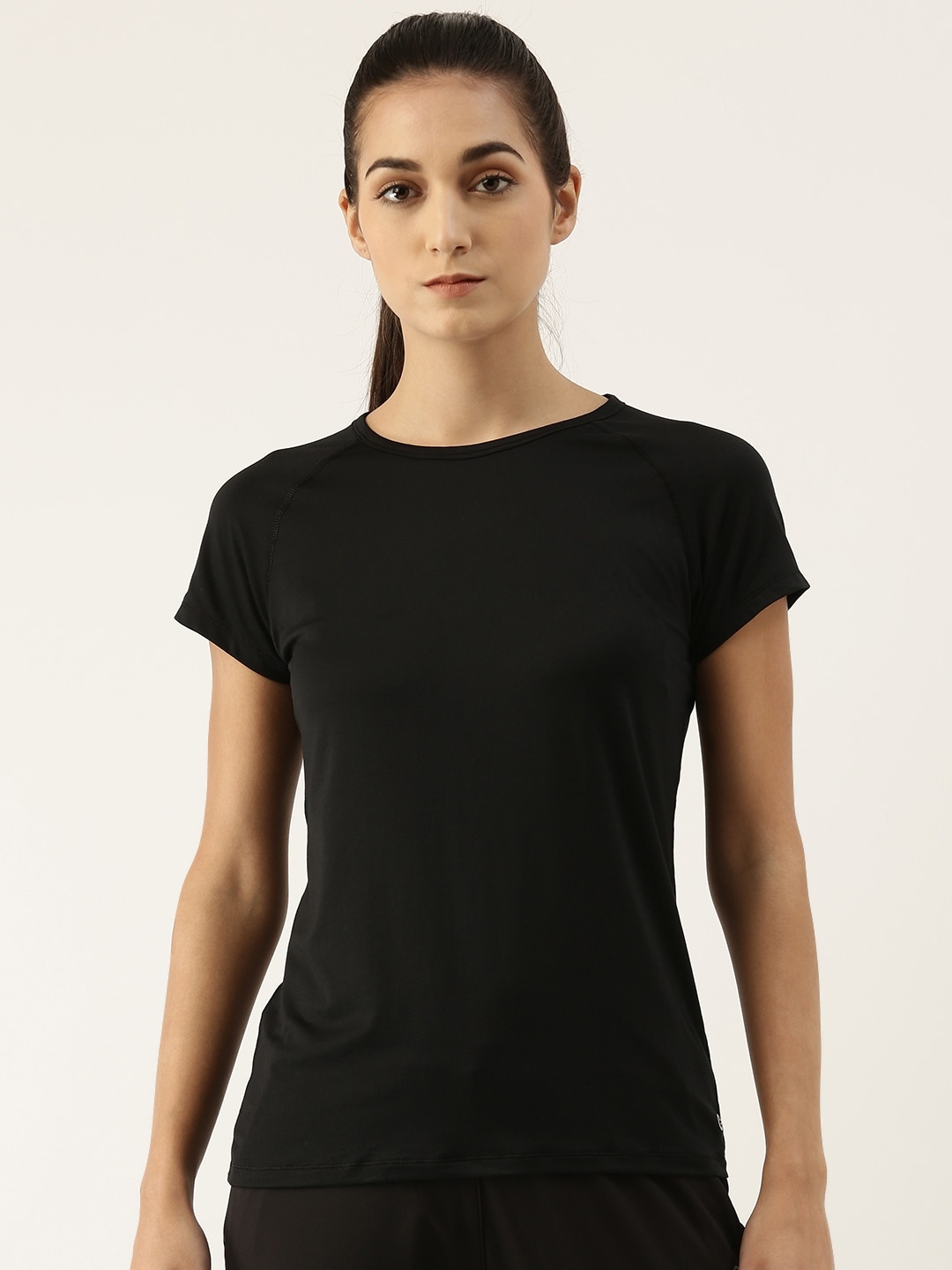 

Enamor Women Black Antimicrobial Slim Fit Outdoor T-shirt