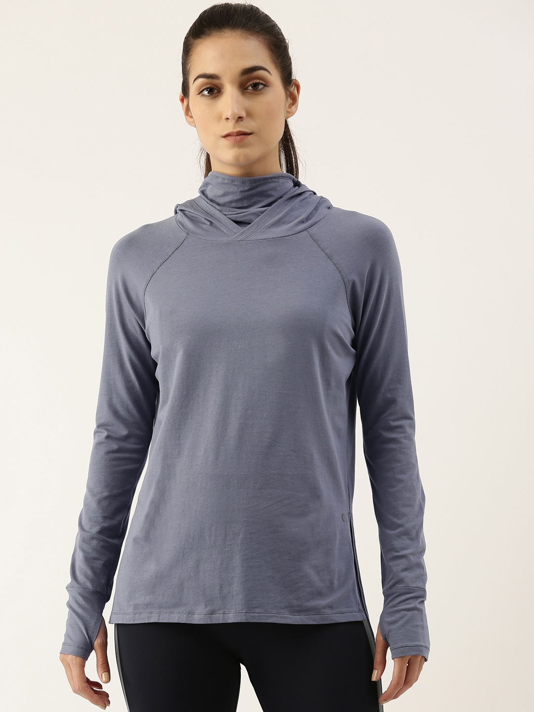 

Enamor Women Navy Blue Antimicrobial Outdoor T-shirt with Mask