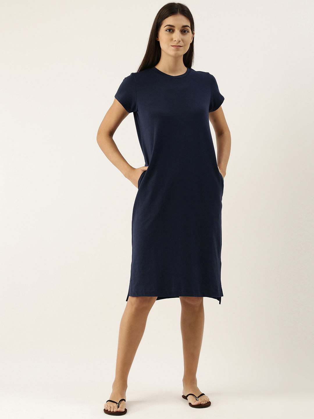

Enamor Essential Pure Cotton Terry Comfy Lounge Dress, Navy blue