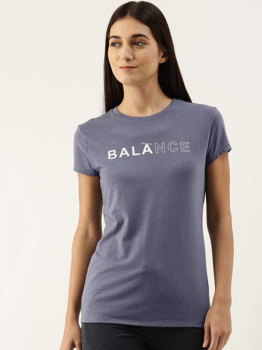 

Enamor Women Blue Printed Slim Fit Outdoor T-shirt