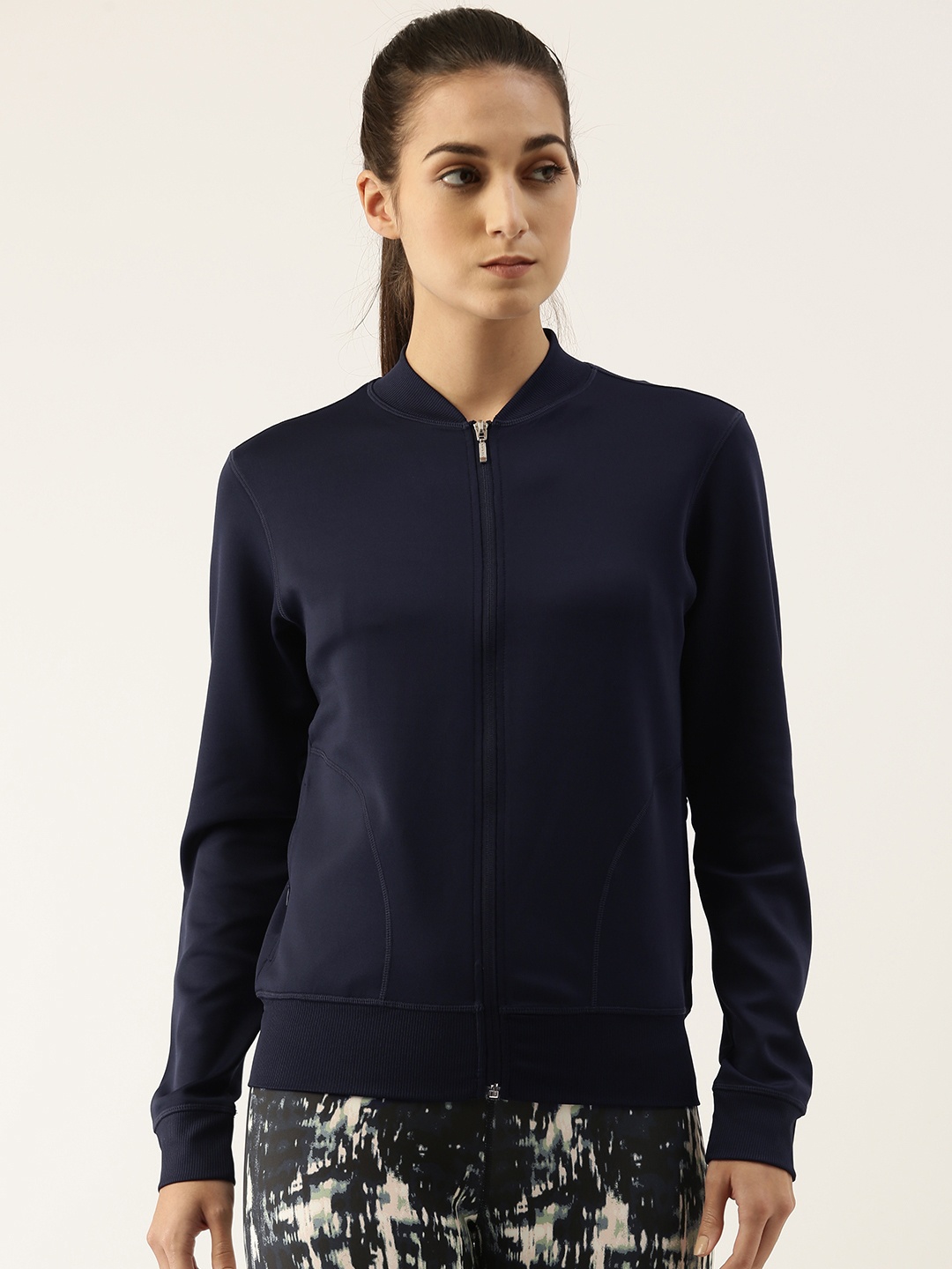 

Enamor Women Navy Blue Lightweight Antimicrobial Outdoor Bomber Jacket