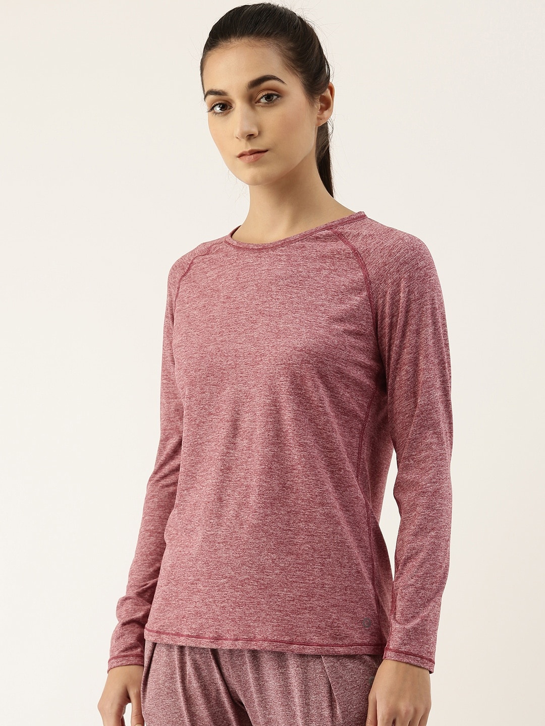 

Enamor Women Burgundy Printed Antimicrobial Slim Fit T-shirt